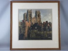 J F ADAMS watercolour - York Minster, signed and entitled label verso 'Bootham Bar & Minster, York',