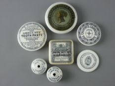 A PARCEL OF SEVEN VARIOUS POT & OTHER LIDS, mainly for toothpaste