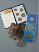A BLUE WALLET OF FIVE BRITAINS FIRST DECIMAL COINS, two Royal Wedding 1981 crowns in wallets, a