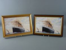 A PAIR OF CAUGHLEY PORCELAIN PLAQUES depicting The Titanic leaving Southampton after the original by