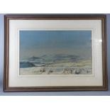 J F ADAMS watercolour - expansive Yorkshire landscape under snow, signed and with original Frost &