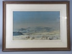 J F ADAMS watercolour - expansive Yorkshire landscape under snow, signed and with original Frost &