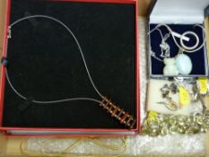 Small quantity of silver and other costume jewellery along with an inclusion design amber necklace