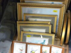 Box of bird and other framed prints