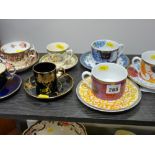 Early Crown Derby cup and saucer, three other cups and saucers and three Bradford Edition cups and