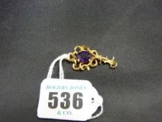 Untested yellow metal amethyst set pendant