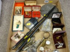 Good mixed tray of collectables including nine carat gold jewellery, silver drinks labels, gent's