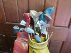 Vintage Slazenger golf bag and contents and another Slazenger golf bag