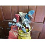 Vintage Slazenger golf bag and contents and another Slazenger golf bag