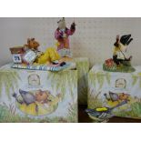 Three boxed Royal Doulton Wind in the Willows figurines and a Beswick grey wagtail (unboxed)