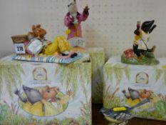 Three boxed Royal Doulton Wind in the Willows figurines and a Beswick grey wagtail (unboxed)