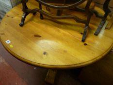 Circular pine breakfast table, towel airer and a glass topped wine table