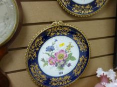 Pair of fine quality Bavarian porcelain blue and gilt bordered floral plates