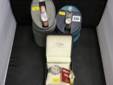 Boxed Rotary gent's wristwatch with mother of pearl dial, two boxed lady's wristwatches and one
