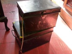 Two metal deed boxes with keys