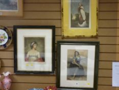 Three framed prints of fashion ladies