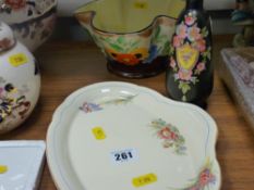 Oval Meakin dish, Devon ware black and floral small vase and a Hancocks ivory ware fruit bowl