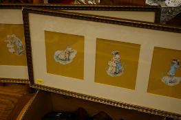 Two sets of three storyline prints of a boy and girl
