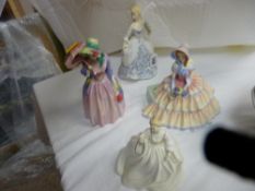 Two Royal Doulton china figurines 'Daydreams' and 'Miss Demure' and a Royal Worcester china figurine