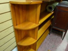 Mid Century long pine bookcase with curved sides