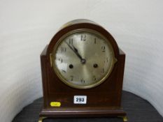 Edwardian mahogany dome topped mantel clock with silvered dial