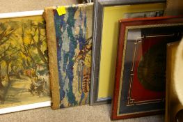 Parcel of framed prints, tapestries etc