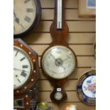 Rosewood encased and inlaid onion head banjo barometer with silvered dial, no maker