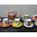Clarice Cliff Centenary coffee service of six cups and saucers and a teapot