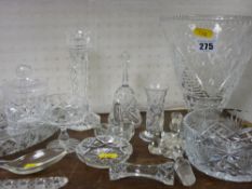 Cut glass wide necked vase and other cut glassware