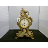 French gilt metal and champleve enamel type mantel clock