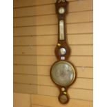 Mahogany and string inlaid banjo barometer with silvered dial by Molinari of Halesworth