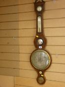 Mahogany and string inlaid banjo barometer with silvered dial by Molinari of Halesworth