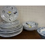 Good parcel of Ridgway black and white plates and dishes and a small parcel of Johnson Brothers blue