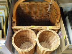 Picnic basket with attached pair of bottle carriers