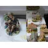 Five boxed Lilliput Lane cottages and a Capodimonte style figurine of an old man on a bench