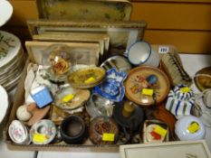 Parcel of mixed collectables including Limoges ink pot, prints & cased dried flowers