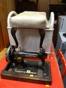An antique Singer sewing machine, a loom box seat stool etc