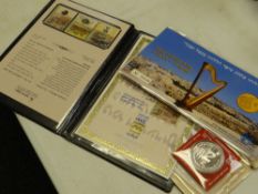 An Israeli commemorative proof coin & Jerusalem commemorative stamps etc