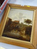 A framed oil on canvas of a mill with figure circa 1890s signed by Naysmith