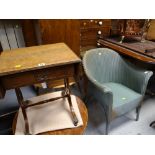 A small drop flap table with single drawer together with a Lloyd Loom armchair