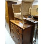 A Victorian chest of three long & two short drawers together with a wicker bedroom chair