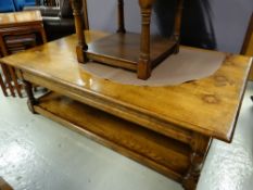 A large modern joined oak two-tier Long John coffee table