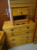 A pine chest of three long & two short drawers together with a pine bedside cabinet