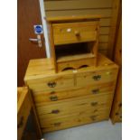 A pine chest of three long & two short drawers together with a pine bedside cabinet