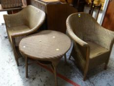 Three items of vintage Lloyd Loom Lusty furniture comprising two-seater settee, circular table &