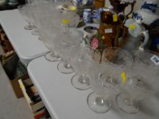 Fifteen vine etched decorated cut glass goblets