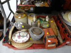 A parcel of old kitchen items including vintage rolling pins, soda siphons etc