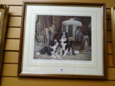 Framed & signed limited edition print AFTER ANTHONY FORSTER - two sheep dogs in a farmyard