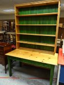 A pine open bookcase & a painted pine kitchen table