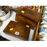 An antique sarcophagus shaped tea caddy & small wooden box